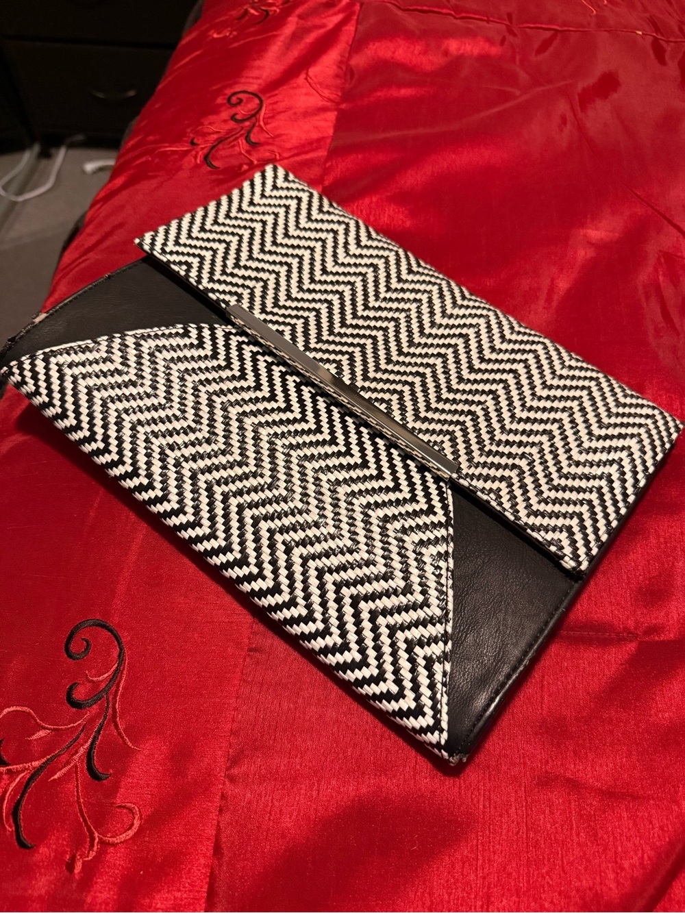 Express Black and White Chevron Fold-Over Clutch